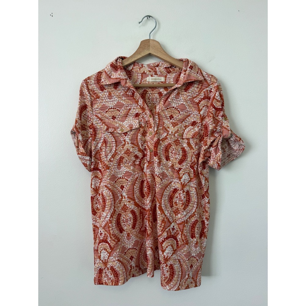 Delilah & Co Short Sleeve Blouse – Red & Pink Multi – Women's Medium – NWOT